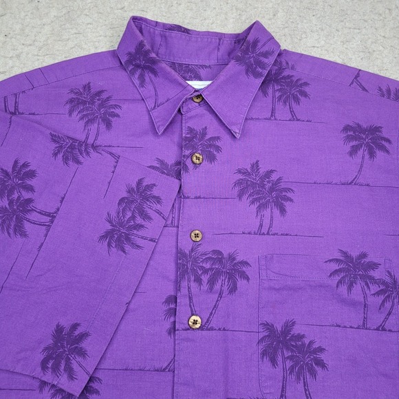 reyn spooner Other - Reyn Spooner Hawaiian Shirt Mens L Purple Palm Trees 100% Cotton Short Sleeve